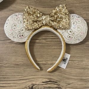 WDW 50th Anniversary White & Gold Light-Up Minnie Headband Ears USB Rechargable